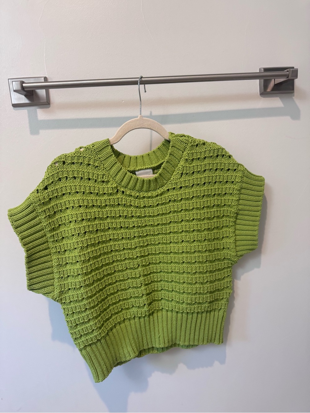 Varley Lime Green Knit Short-Sleeve Sweater